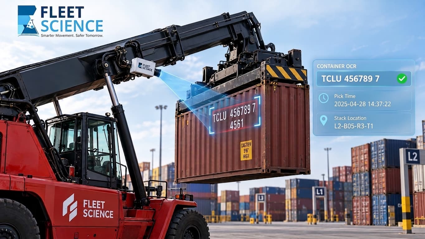 Smart Gate technology mounted on a reach stacker, reading container OCR in the yard